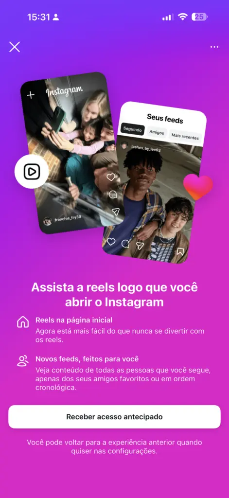 Assista reels logo que você abrir o Instagram