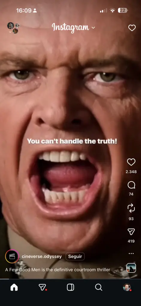 Nova interface do instagram apoiada em reels.