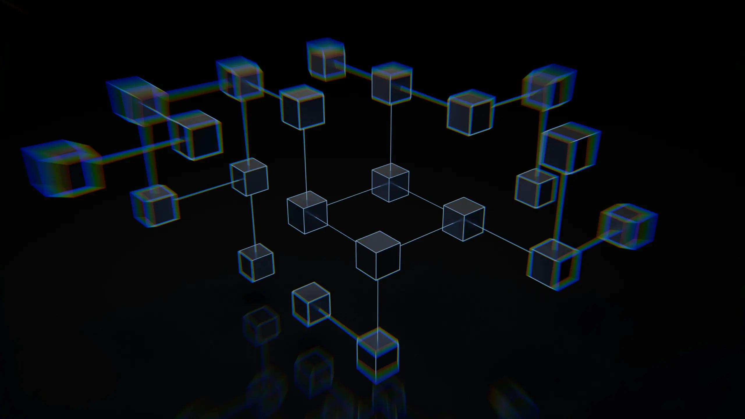 Representação abstrata de um ecossistema digital conectado por pontos e redes